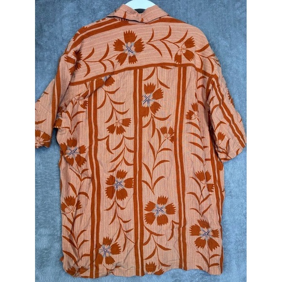 Tommy Bahama Mens Orange Floral Stripe Tencel Short Sleeve Camp Shirt Size M - Picture 2 of 6